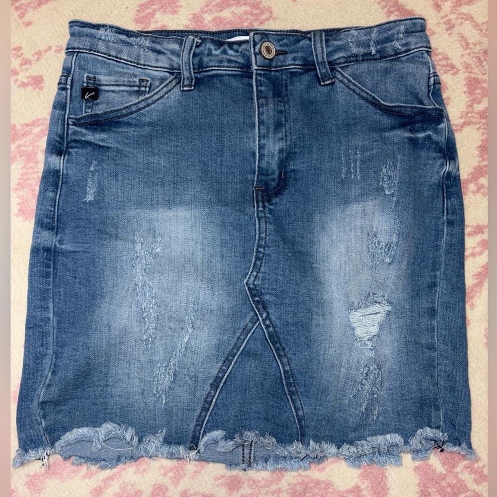 KanCan Blue Distressed Denim Mini Skirt Women’s Size 3 25